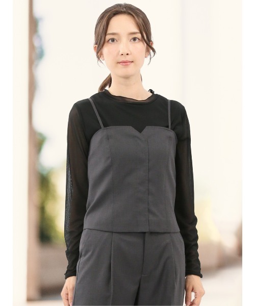 m.f.editorial(エムエフエディトリアル)の「【ストレッチ ウォッシャブル】m.f.エディトリアルレディース クリアツイル ビスチェ グレー(セットアップ可能)(スーツベスト・レディース・グレー系その他2・MEDIUM/LARGE)」の1枚目の写真