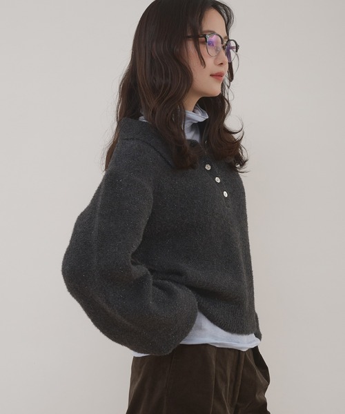 MUHET（ミュエータ）の「glitter shaggy polo knit / グリッターシャギーポロニット（ニット/セーター・レディース・チャコールグレー/モカ/ネイビー・FREE）」の22枚目の写真