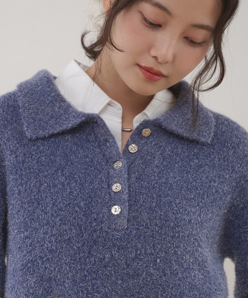 MUHET（ミュエータ）の「glitter shaggy polo knit / グリッターシャギーポロニット（ニット/セーター・レディース・チャコールグレー/モカ/ネイビー・FREE）」の9枚目の写真