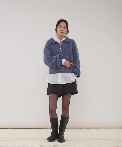 MUHET（ミュエータ）の「glitter shaggy polo knit / グリッターシャギーポロニット（ニット/セーター・レディース・チャコールグレー/モカ/ネイビー・FREE）」の14枚目の写真