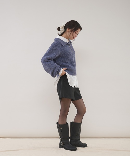 MUHET（ミュエータ）の「glitter shaggy polo knit / グリッターシャギーポロニット（ニット/セーター・レディース・チャコールグレー/モカ/ネイビー・FREE）」の15枚目の写真