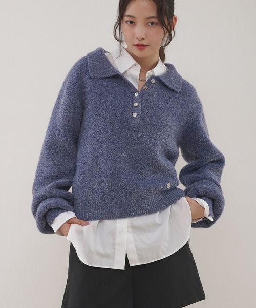 MUHET（ミュエータ）の「glitter shaggy polo knit / グリッターシャギーポロニット（ニット/セーター・レディース・チャコールグレー/モカ/ネイビー・FREE）」の11枚目の写真