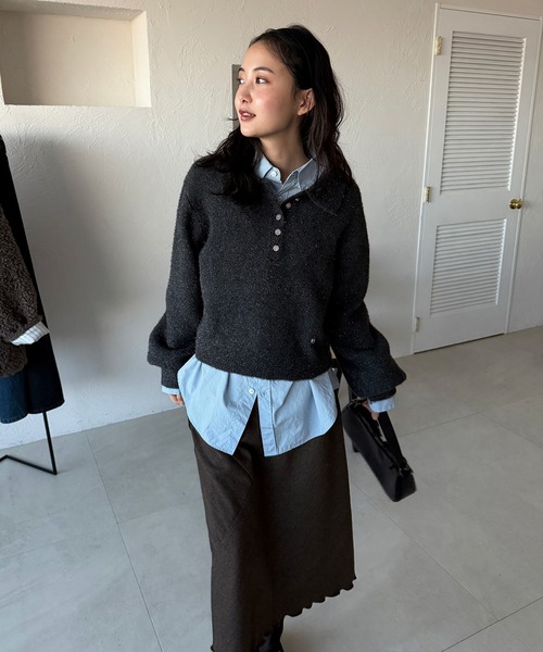 MUHET（ミュエータ）の「glitter shaggy polo knit / グリッターシャギーポロニット（ニット/セーター・レディース・チャコールグレー/モカ/ネイビー・FREE）」の19枚目の写真