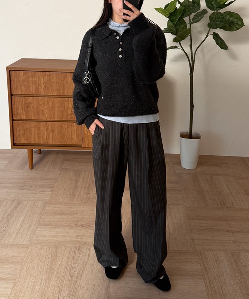 MUHET（ミュエータ）の「glitter shaggy polo knit / グリッターシャギーポロニット（ニット/セーター・レディース・チャコールグレー/モカ/ネイビー・FREE）」の21枚目の写真