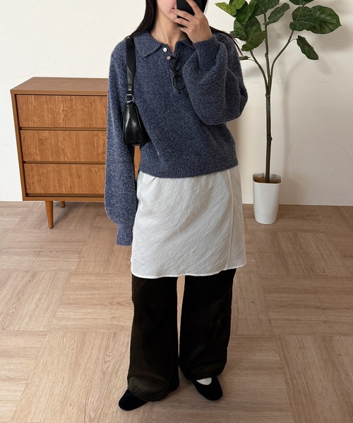 MUHET（ミュエータ）の「glitter shaggy polo knit / グリッターシャギーポロニット（ニット/セーター・レディース・チャコールグレー/モカ/ネイビー・FREE）」の8枚目の写真