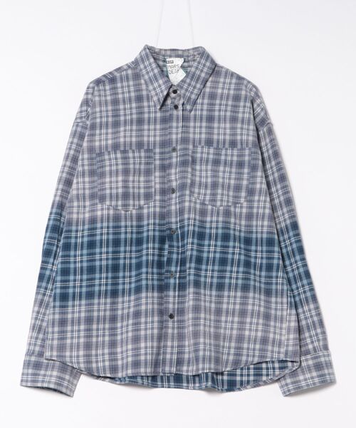a.p.o.v.（エーピーオービー）の「a.p.o.v. ワンライングラデーションブリーチチェックオーバーサイズコットンネルシャツ（シャツ/ブラウス・メンズ・ブルー・ONESIZE）」の7枚目の写真