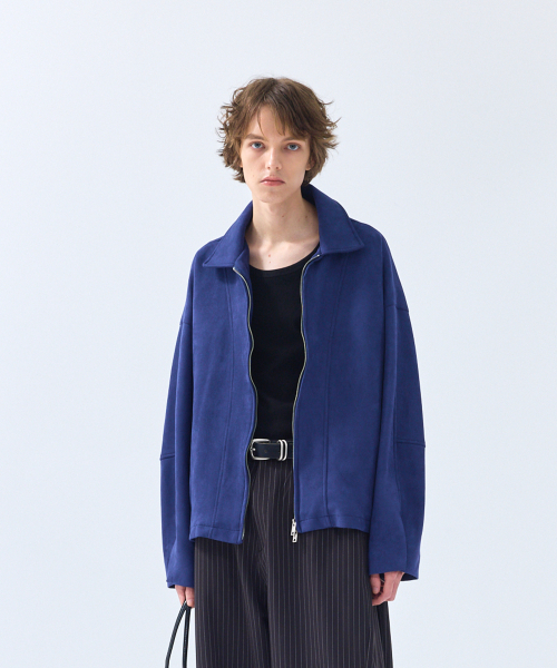 86-IRO346 ボールドラインステッチスエードジャケット ネイビー