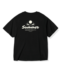 SUMMER グラフィック オーバーサイズ 半袖Tシャツ (ブラック)