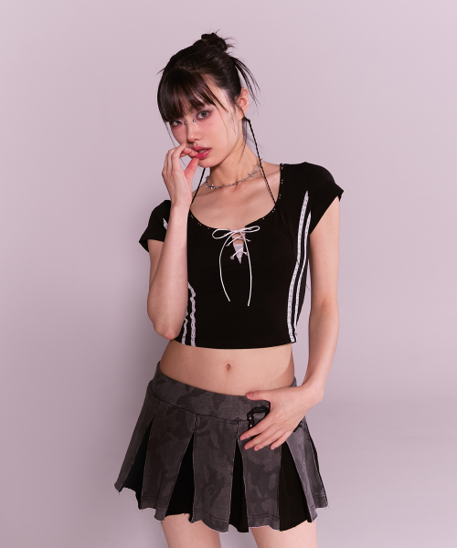 CHERRYQUIRI(チェリーキュリー)の「twin lace metalic tee - black(Tシャツ/カットソー・レディース・その他・FREE)」の1枚目の写真