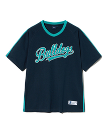 ベースボールテーピングVネックラグラン半袖Tシャツネイビー/ジェイドグリーン