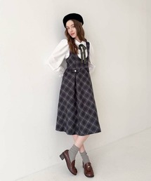 F i.n.t | ディープVネックチェックジャンパースカート(ジャンパースカート)