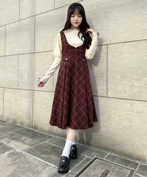 F i.n.t | ディープＶネックチェックジャンパースカート(ジャンパースカート)