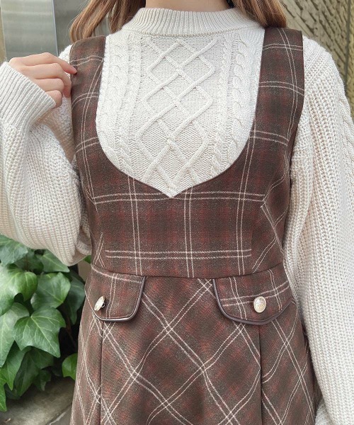 F i.n.t（フィント）の「ディープＶネックチェックジャンパースカート/fint フィント（ジャンパースカート・レディース・ネイビー/ブラウン/レッド・FREE）」の10枚目の写真