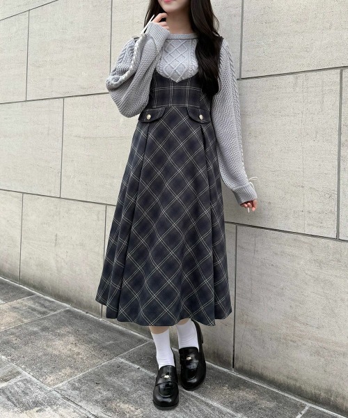 F i.n.t（フィント）の「ディープＶネックチェックジャンパースカート/fint フィント（ジャンパースカート・レディース・ネイビー/ブラウン/レッド・FREE）」の17枚目の写真