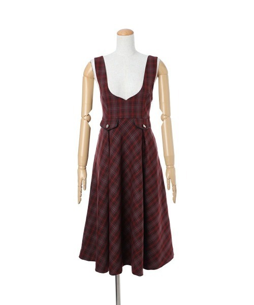 F i.n.t（フィント）の「ディープＶネックチェックジャンパースカート/fint フィント（ジャンパースカート・レディース・ネイビー/ブラウン/レッド・FREE）」の21枚目の写真