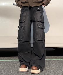 lilful | 【26年春夏新作】マルチポケットブラックウォッシュカーゴワイドストレートデニムパンツ(カーゴパンツ)