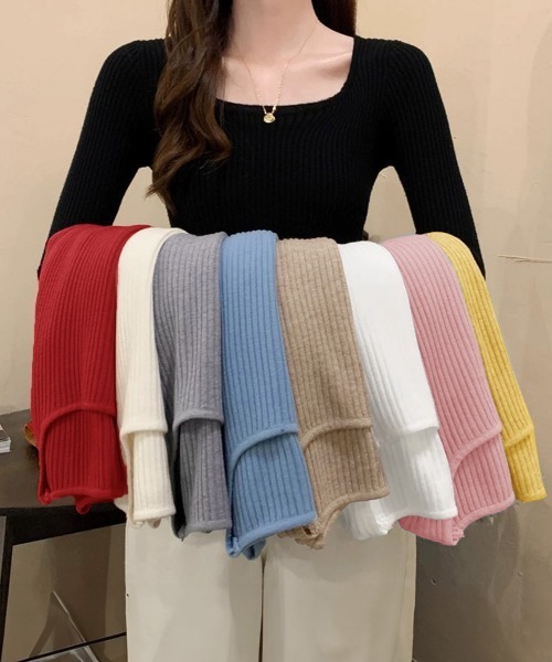 Miniministore（ミニミニストア）の「Uネックリブトップススクエアネックニット（ニット/セーター・レディース・グレー/モカ/イエロー/ピンク/ブラウン/ホワイト/ワインレッド/ブラック/アイボリー/ブルー・FREE）」の14枚目の写真