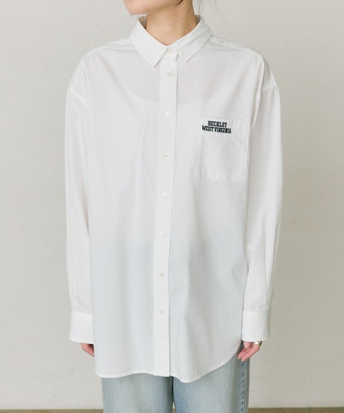 PUAL CE CIN(ピュアルセシン)の「コットンリヨセルロゴ刺繍シャツ(シャツ/ブラウス・レディース・オフホワイト/ブルー・FREE)」の9枚目の写真