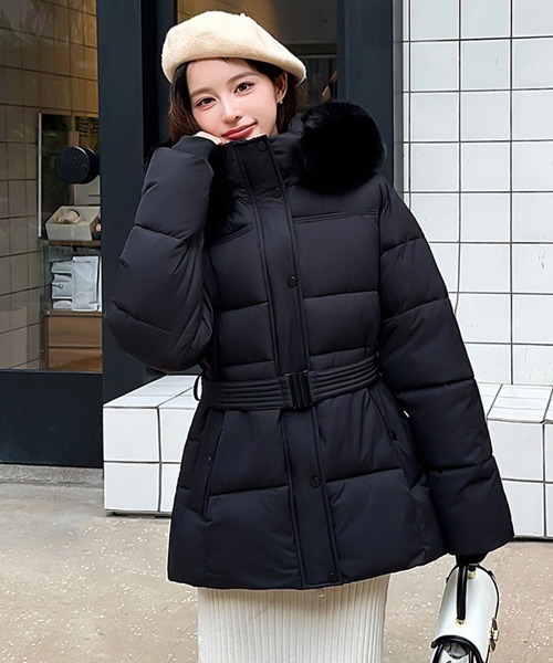 Miniministore(ミニミニストア)の「フーディーダウンジャケット 中綿アウター(ダウンジャケット/コート・レディース・グレー/オフホワイト/モカ/ブラウン/ブラック・FREE)」の1枚目の写真