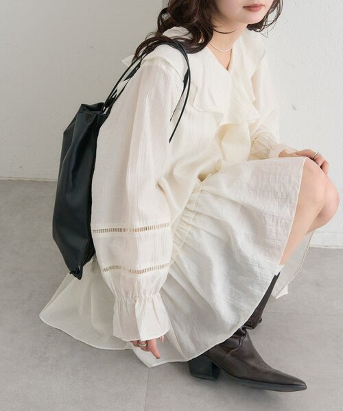 mystic（ミスティック）の「【柔らか素材/2色展開】ラッフルティアードミニワンピース（ワンピース・レディース・ブラック/アイボリー・FREE）」の5枚目の写真