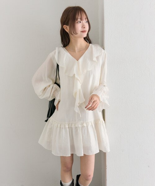 mystic（ミスティック）の「【柔らか素材/2色展開】ラッフルティアードミニワンピース（ワンピース・レディース・ブラック/アイボリー・FREE）」の10枚目の写真