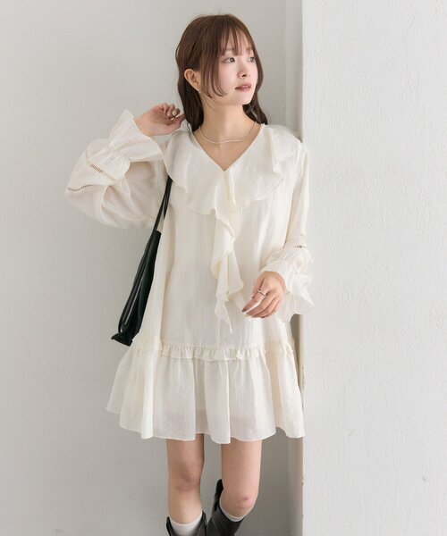 mystic（ミスティック）の「【柔らか素材/2色展開】ラッフルティアードミニワンピース（ワンピース・レディース・ブラック/アイボリー・FREE）」の8枚目の写真