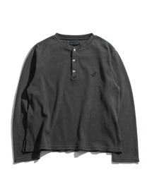 Starting Over（スターティングオーバー）の「short length one point embroidery press-stud henry neck thermal long-sleeved T-shirt/ショートレングス ワンポイント刺繍 スナップ ヘンリーネック サーマル ロングスリーブTシャツ 短丈 スナップ ヘンリー ワッフル ロンT（Tシャツ/カットソー）」