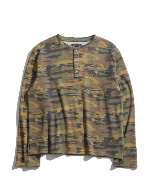 Starting Over（スターティングオーバー）の「short length one point embroidery press-stud henry neck thermal long-sleeved T-shirt/ショートレングス ワンポイント刺繍 スナップ ヘンリーネック サーマル ロングスリーブTシャツ 短丈 スナップ ヘンリー ワッフル ロンT（Tシャツ/カットソー・メンズ・グレー/ブラック/カモフラージュ・L/M）」の3枚目の写真