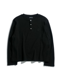 Starting Over（スターティングオーバー）の「short length one point embroidery press-stud henry neck thermal long-sleeved T-shirt/ショートレングス ワンポイント刺繍 スナップ ヘンリーネック サーマル ロングスリーブTシャツ 短丈 スナップ ヘンリー ワッフル ロンT（Tシャツ/カットソー）」