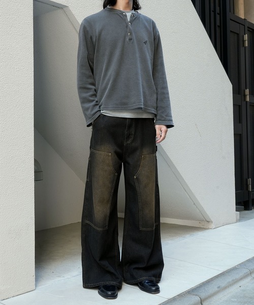 Starting Over（スターティングオーバー）の「short length one point embroidery press-stud henry neck thermal long-sleeved T-shirt/ショートレングス ワンポイント刺繍 スナップ ヘンリーネック サーマル ロングスリーブTシャツ 短丈 スナップ ヘンリー ワッフル ロンT（Tシャツ/カットソー・メンズ・グレー/ブラック/カモフラージュ・L/M）」の18枚目の写真