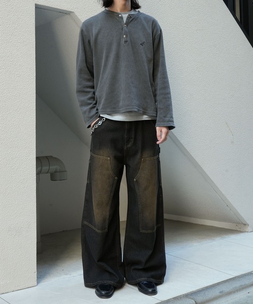 Starting Over（スターティングオーバー）の「short length one point embroidery press-stud henry neck thermal long-sleeved T-shirt/ショートレングス ワンポイント刺繍 スナップ ヘンリーネック サーマル ロングスリーブTシャツ 短丈 スナップ ヘンリー ワッフル ロンT（Tシャツ/カットソー・メンズ・グレー/ブラック/カモフラージュ・L/M）」の19枚目の写真