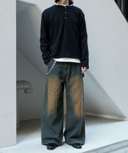 Starting Over（スターティングオーバー）の「short length one point embroidery press-stud henry neck thermal long-sleeved T-shirt/ショートレングス ワンポイント刺繍 スナップ ヘンリーネック サーマル ロングスリーブTシャツ 短丈 スナップ ヘンリー ワッフル ロンT（Tシャツ/カットソー・メンズ・グレー/ブラック/カモフラージュ・L/M）」の14枚目の写真