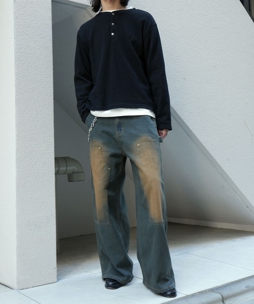 Starting Over（スターティングオーバー）の「short length one point embroidery press-stud henry neck thermal long-sleeved T-shirt/ショートレングス ワンポイント刺繍 スナップ ヘンリーネック サーマル ロングスリーブTシャツ 短丈 スナップ ヘンリー ワッフル ロンT（Tシャツ/カットソー・メンズ・グレー/ブラック/カモフラージュ・L/M）」の15枚目の写真