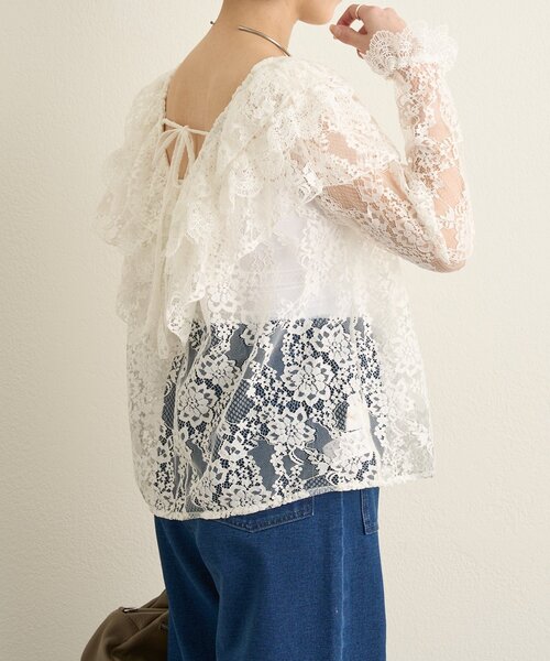 Omekashi（オメカシ）の「レースラッフルブラウス（シャツ/ブラウス・レディース・オフホワイト/ブラック・FREE）」の7枚目の写真