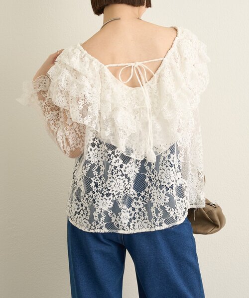 Omekashi（オメカシ）の「レースラッフルブラウス（シャツ/ブラウス・レディース・オフホワイト/ブラック・FREE）」の8枚目の写真