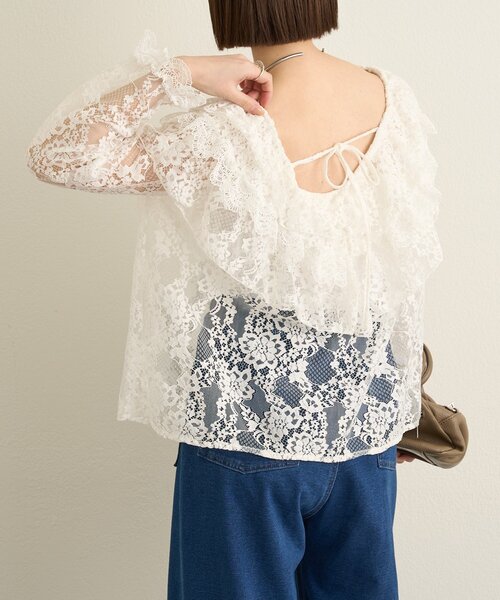 Omekashi（オメカシ）の「レースラッフルブラウス（シャツ/ブラウス・レディース・オフホワイト/ブラック・FREE）」の9枚目の写真