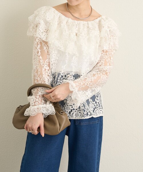 Omekashi（オメカシ）の「レースラッフルブラウス（シャツ/ブラウス・レディース・オフホワイト/ブラック・FREE）」の10枚目の写真