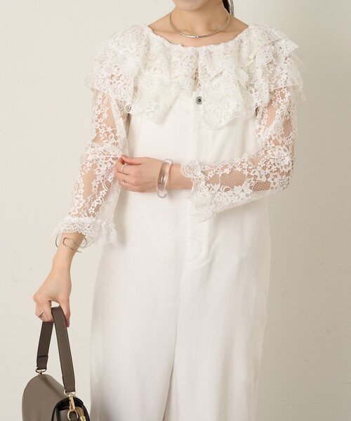 Omekashi（オメカシ）の「レースラッフルブラウス（シャツ/ブラウス・レディース・オフホワイト/ブラック・FREE）」の14枚目の写真