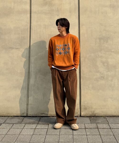 SUARE(スアレ)の「コットンアーガイルグラフィックニット - 4カラー(ニット/セーター・レディース・チャコールグレー/オレンジ/エメラルドブルー/ブラック・MEDIUM/LARGE)」の9枚目の写真