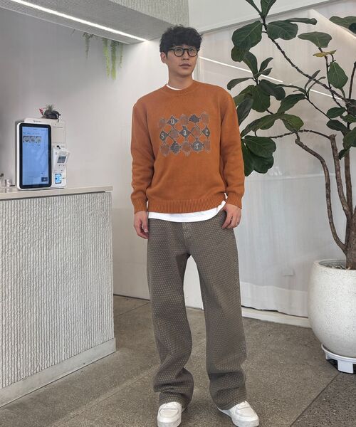 SUARE(スアレ)の「コットンアーガイルグラフィックニット - 4カラー(ニット/セーター・レディース・チャコールグレー/オレンジ/エメラルドブルー/ブラック・MEDIUM/LARGE)」の10枚目の写真