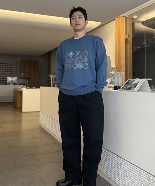 SUARE(スアレ)の「コットンアーガイルグラフィックニット - 4カラー(ニット/セーター・レディース・チャコールグレー/オレンジ/エメラルドブルー/ブラック・MEDIUM/LARGE)」の12枚目の写真