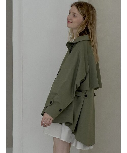Oversize Half Trench Coat - KHAKI