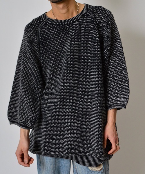 DOUBLE STEAL（ダブルスティール）の「DSストーンウォッシュラグラン7分袖ニットＰＯ（ニット/セーター・メンズ・ブラック/バーガンディー/グリーン・LARGE/MEDIUM）」の4枚目の写真