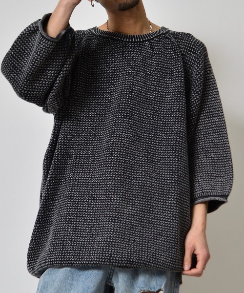 DOUBLE STEAL（ダブルスティール）の「DSストーンウォッシュラグラン7分袖ニットＰＯ（ニット/セーター・メンズ・ブラック/バーガンディー/グリーン・LARGE/MEDIUM）」の5枚目の写真