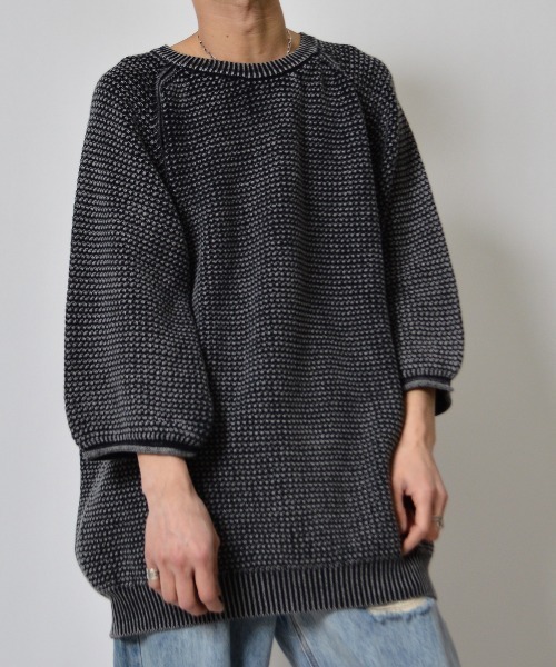 DOUBLE STEAL（ダブルスティール）の「DSストーンウォッシュラグラン7分袖ニットＰＯ（ニット/セーター・メンズ・ブラック/バーガンディー/グリーン・LARGE/MEDIUM）」の6枚目の写真