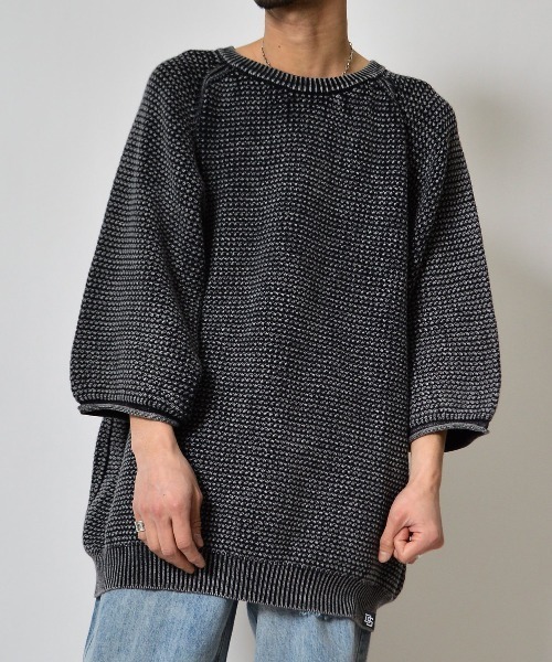 DOUBLE STEAL（ダブルスティール）の「DSストーンウォッシュラグラン7分袖ニットＰＯ（ニット/セーター・メンズ・ブラック/バーガンディー/グリーン・LARGE/MEDIUM）」の7枚目の写真