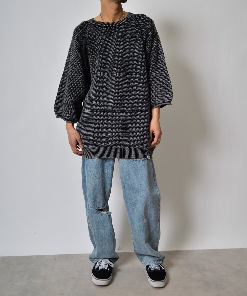 DOUBLE STEAL（ダブルスティール）の「DSストーンウォッシュラグラン7分袖ニットＰＯ（ニット/セーター・メンズ・ブラック/バーガンディー/グリーン・LARGE/MEDIUM）」の9枚目の写真