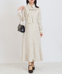 ASTORIA ODIER | ストライプバックスピンドール シャツワンピース(ワンピース)