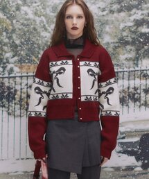 NOT KNOWING（ノットノーイング）の「Cowichan Ribbon Crop Cardigan (DEEP RED)（カーディガン/ボレロ）」