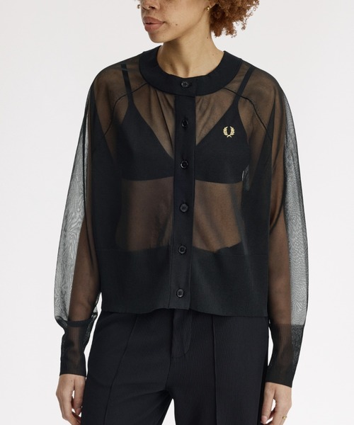 FRED PERRY（フレッドペリー）の「Sheer Cardigan／シアーカーディガン（ニット/セーター・レディース・ブラック・10）」の10枚目の写真